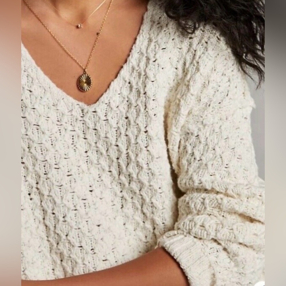 Anthropologie Pilcro Christian White Knit V-Neck Sweater Size M - Picture 2 of 13